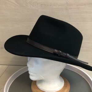 Jaxon Outback Crushable 100% Wool Unisex Adult Men Large, Black w Brown Trim Hat